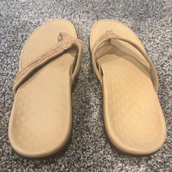 Vionic Tan and Brown Flip Flops Leather Strap Orthotic Comfort Womens Size 9 - Picture 5 of 6